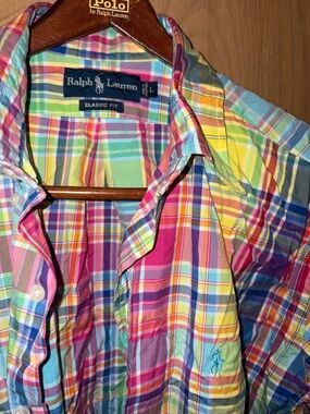 Ralph Lauren Rainbow Plaid Short Sleeve Button Down Shirt